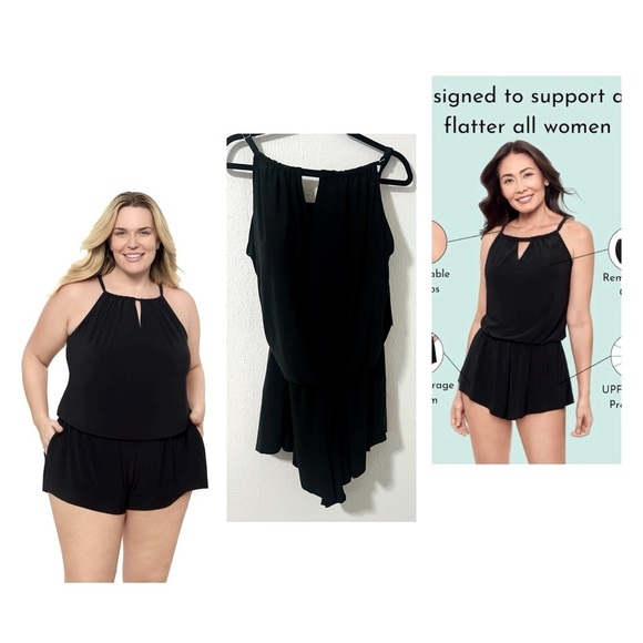Aqua Green Women's Plus Size 22W Black NWT Standard Keyhole Blouson Romper - Picture 1 of 11